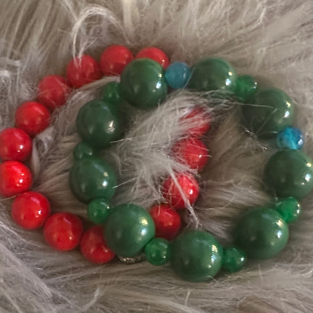Red and Green Beaded Bracelets